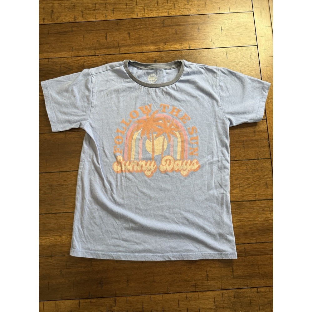 Girls Wonder Nation "Sunny Days" Shirt. blue ringer size M 7/8